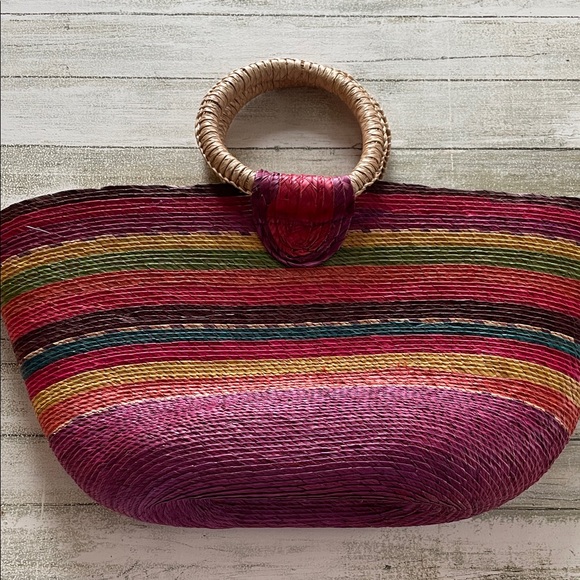 Handbags - Multicolor Straw Tote Bag with Circular Handles